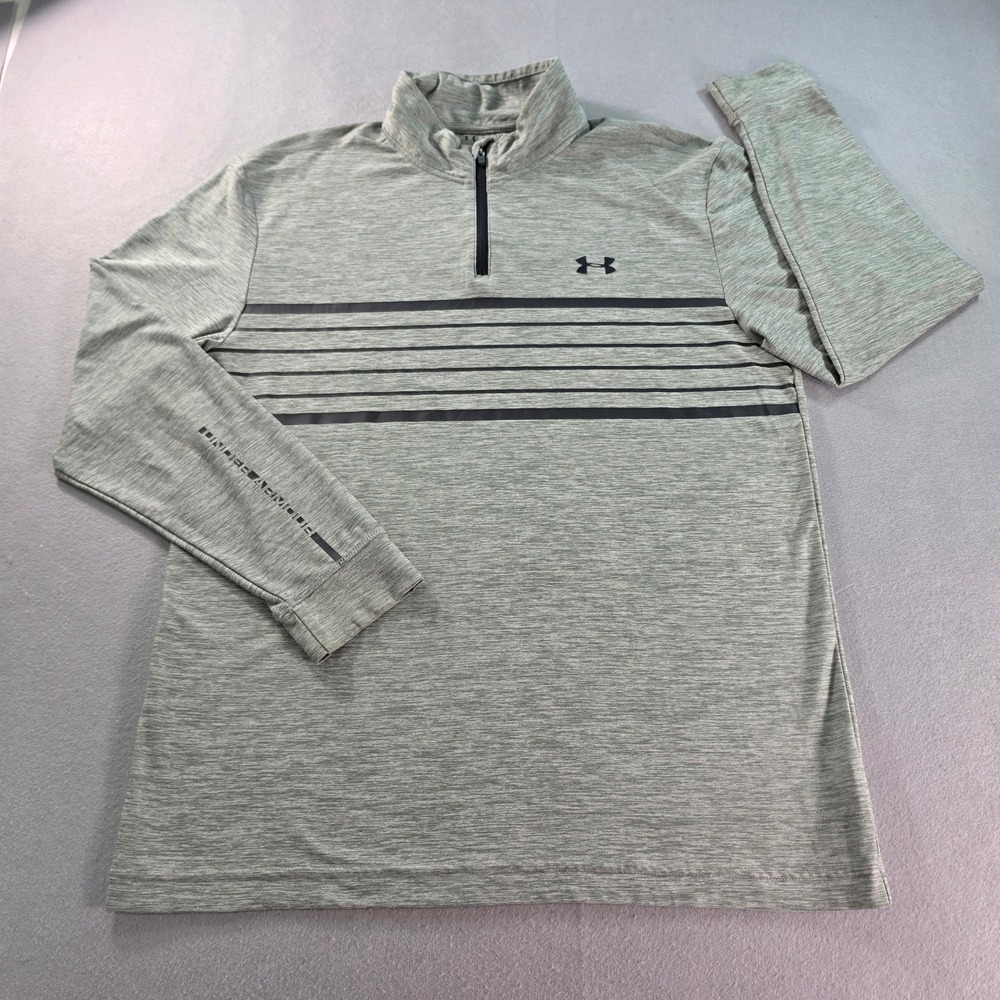 Under Armour ColdGear Mens S Gray Heather Quarter Zip Striped Pullover
